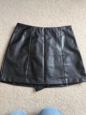 Black Faux Leather Mini Skirt - Sleek Panel A-Line